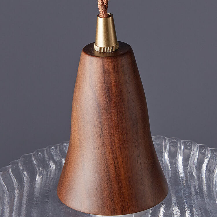 Nordic Vintage Glass Drum Jar Walnut Brass 1-Light Pendant Light
