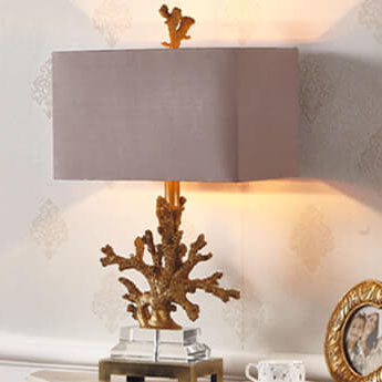 Modern Art Deco Linen Resin Crystal Coral Base 1-Light Table Lamp For Bedroom Lumendat