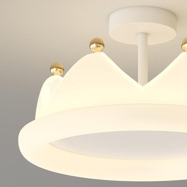 Contemporary Creative Kids Crown Iron Pe LED Semi-flush Mount Ceiling Light for Bedroom