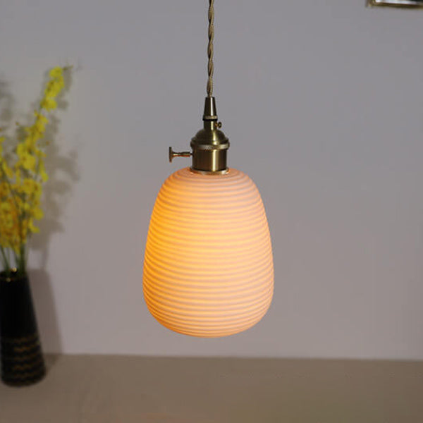 Nordic Japanese Ceramic Brass Oval 1-light Pendant Light BulbSquare