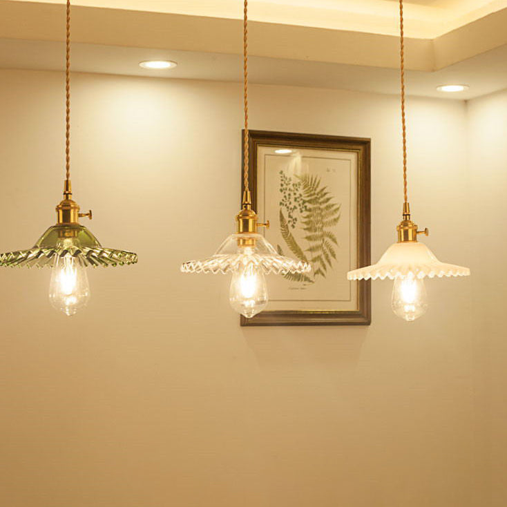 Traditional European Round Textured Glass 1-Light  Dome Lace Pendant Light