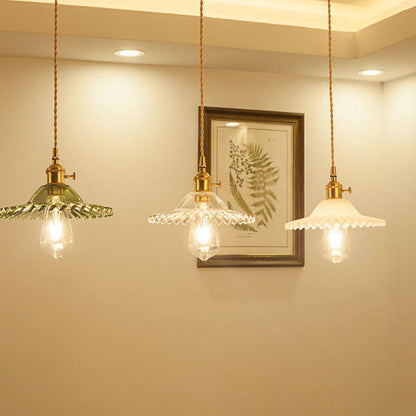 Traditional European Round Textured Glass 1-Light  Dome Lace Pendant Light