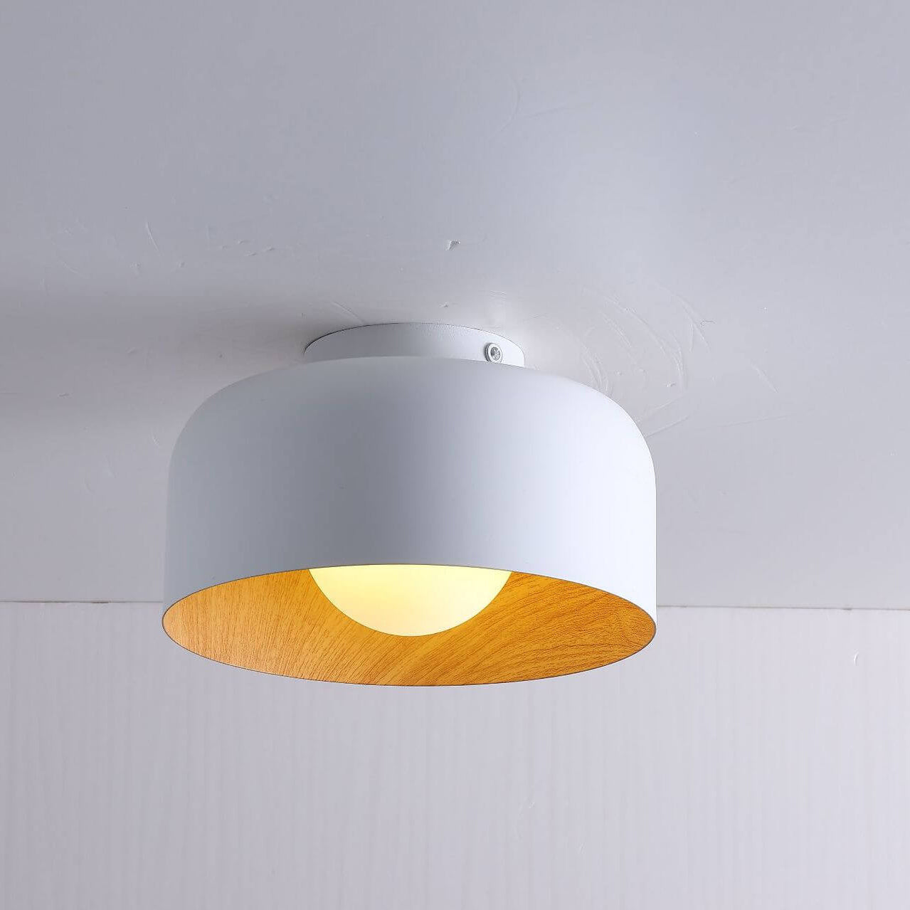 Minimalist Dome Wood Grain Iron 1-Light Semi- Flush Mount Ceiling Lumendat