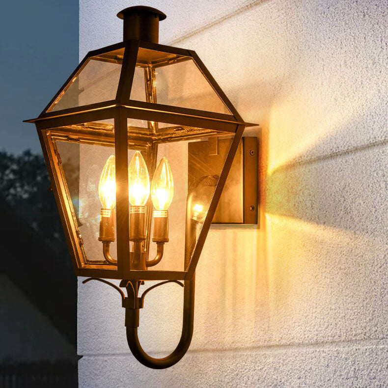 Industrial Waterproof Glass Lantern Iron 3-Light Outdoor Wall Sconce Lamp Lumendat
