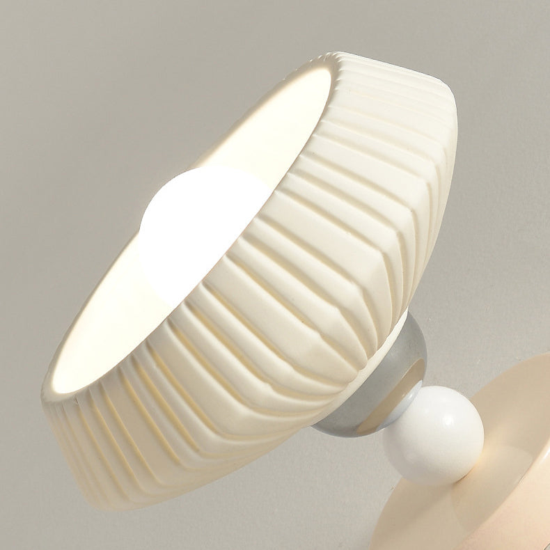 Contemporary Scandinavian Cream Ceramic Geometric Round Shade 1-Light Semi-Flush Mount Ceiling Light For Living Room
