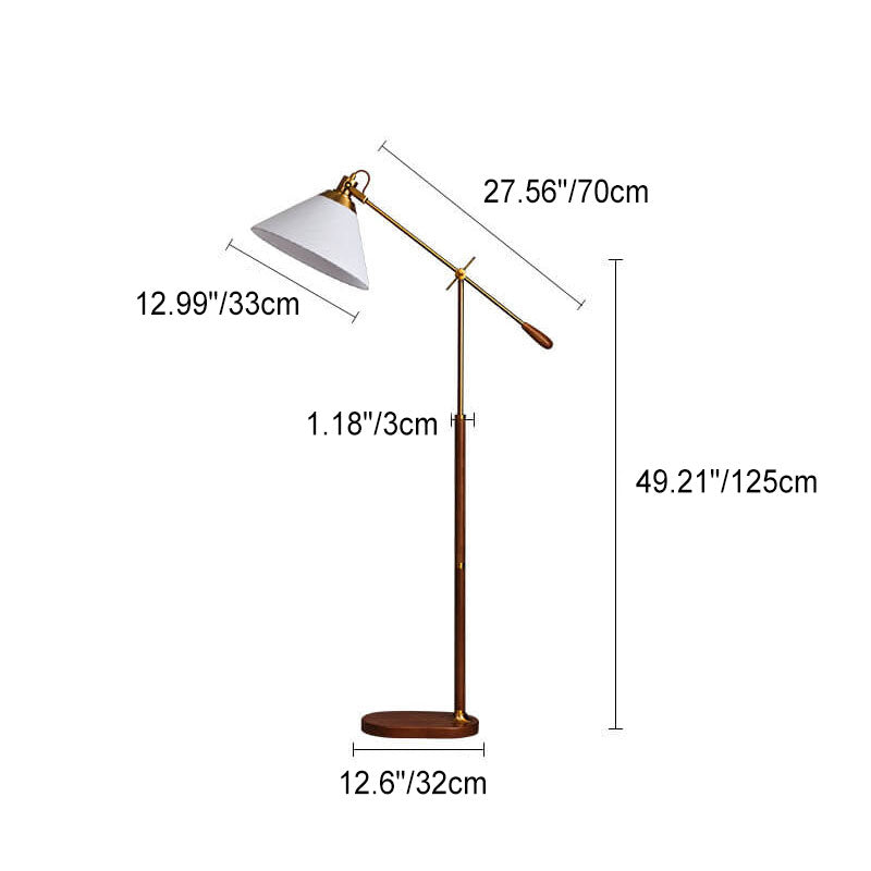 Traditional Vintage Fabric Cone Metal Ash Wood 1-Light Standing Floor Lamp For Bedroom Lumendat