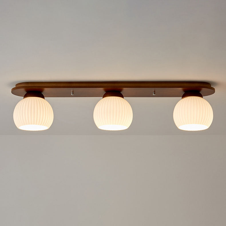 Japanese Vintage Striped Glass Wood Long Plate 2/3 Light Flush Mount Ceiling Light Lumendat