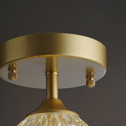 European Light Luxury Round Head Iron Glass 1-light Semi-flush Mount Light