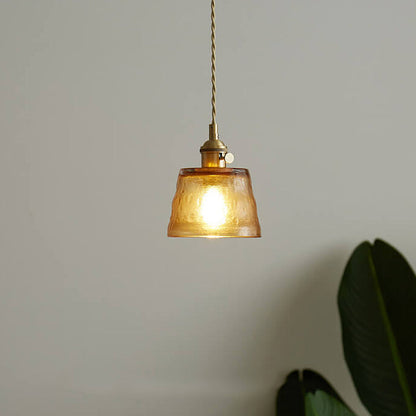 Vintage Glass Brass Drum 1-light Pendant Light