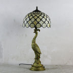 Vintage Tiffany Peacock Gem Dome Glass Resin 1-Light Table Lamp Lumendat