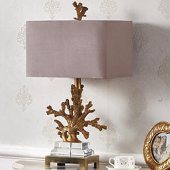 Modern Art Deco Linen Resin Crystal Coral Base 1-Light Table Lamp For Bedroom Lumendat