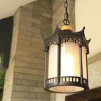 Retro Chinese Outdoor Waterproof Hexagonal Lantern 1-light Patio Pendant Light BulbSquare