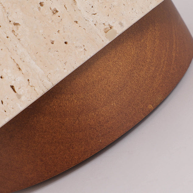 Japanese Wabi-Sabi Yellow Travertine Column Wood 1-Light Semi-Flush Mount Ceiling Light Lumendat