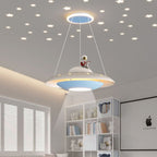 Lumendat Modern Art Deco Kids Iron Acrylic UFO Spaceship Astronaut Round LED Pendant Light For Bedroom Lumendat