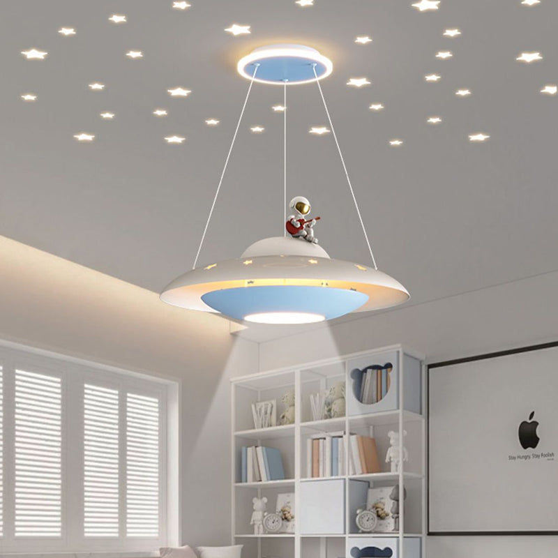 Lumendat Modern Art Deco Kids Iron Acrylic UFO Spaceship Astronaut Round LED Pendant Light For Bedroom Lumendat