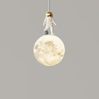 Modern Minimalist Astronaut Moon Iron Resin LED Pendant Light for Bedroom BulbSquare