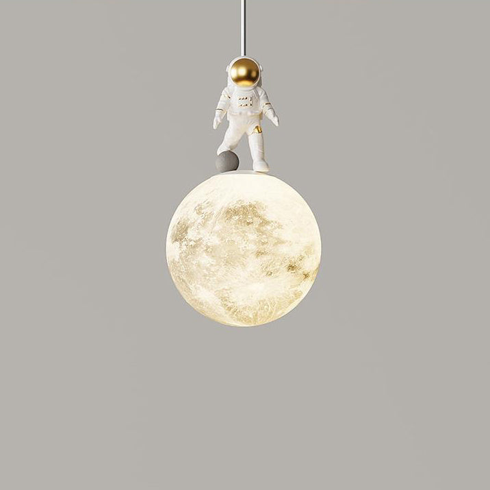 Modern Minimalist Astronaut Moon Iron Resin LED Pendant Light for Bedroom BulbSquare