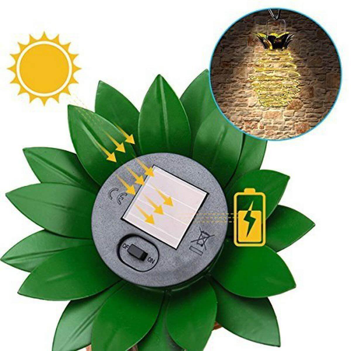 Solar Pineapple Iron Lantern LED Copper Wire Outdoor Waterproof Garden Decorative Hanging Lights Lumendat