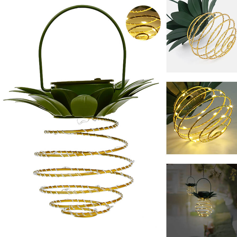 Solar Pineapple Iron Lantern LED Copper Wire Outdoor Waterproof Garden Decorative Hanging Lights Lumendat