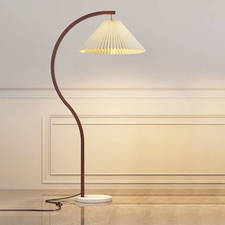 Modern Minimalist Pleated Fabric Iron Marble Curved Iron 1-Light Standing Floor Lamp For Living Room Lumendat