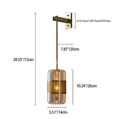 Contemporary Luxury Iron Glass Cylindrical 1-Light Wall Sconce Lamp for Bedroom & Living Room