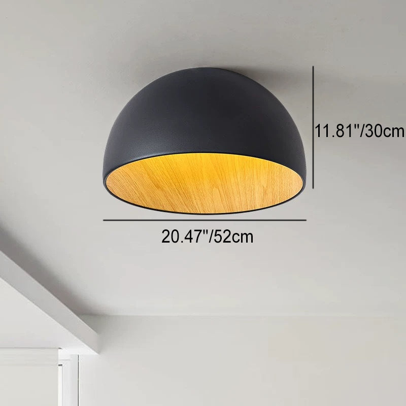 Minimalist Wooden Bowl Iron LED Flush Mount Ceiling Light BulbSquare