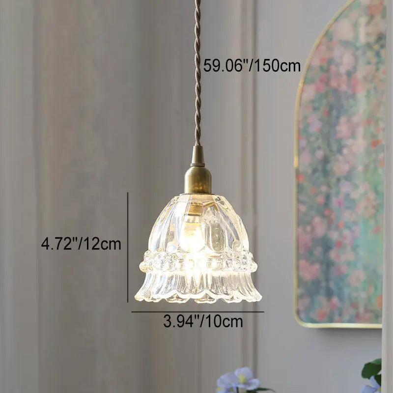 Traditional French Pastoral Walnut Jellyfish Glass Shade 1-light Pendant Light for Living Room Lumendat