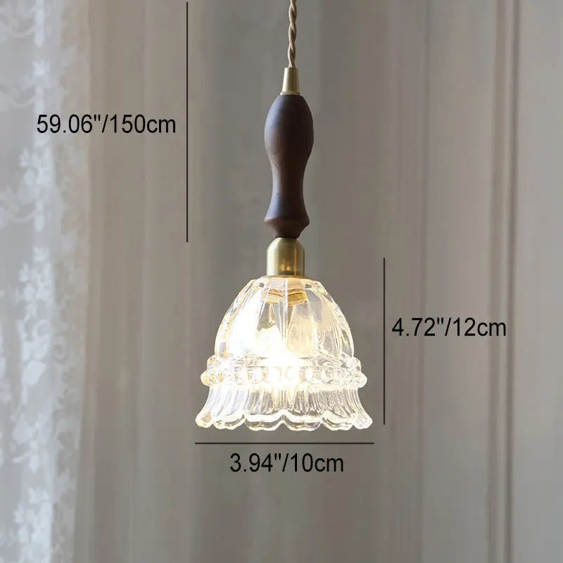 Traditional French Pastoral Walnut Jellyfish Glass Shade 1-light Pendant Light for Living Room Lumendat