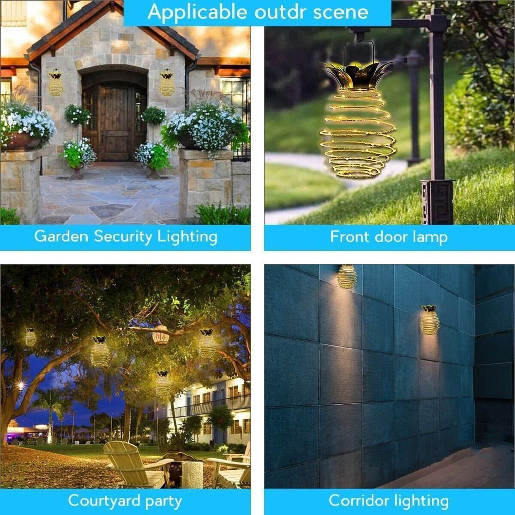 Solar Pineapple Iron Lantern LED Copper Wire Outdoor Waterproof Garden Decorative Hanging Lights Lumendat