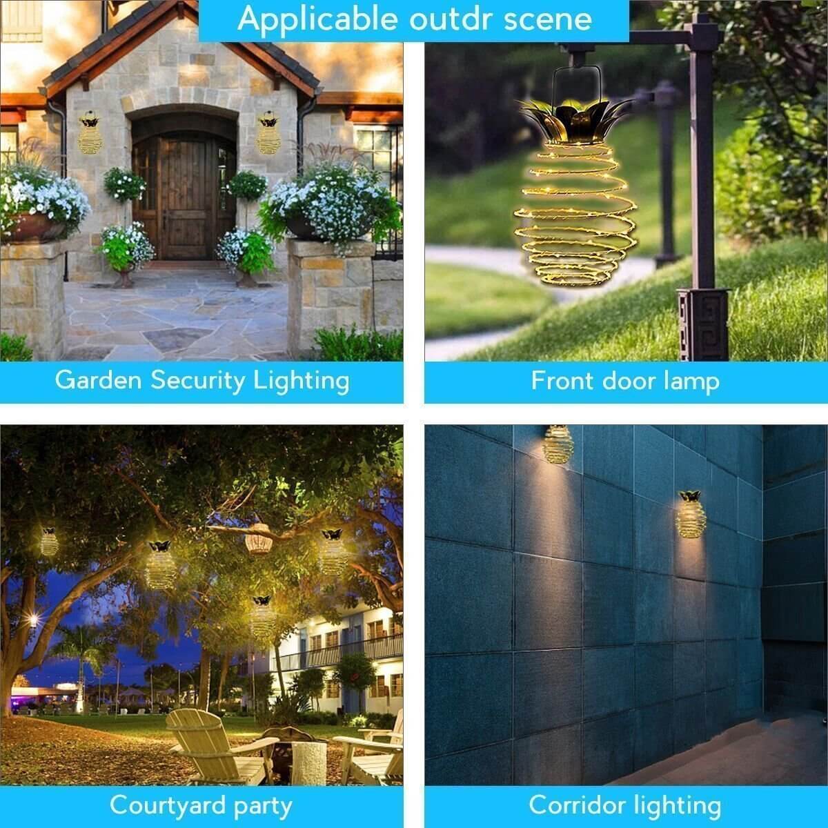 Solar Pineapple Iron Lantern LED Copper Wire Outdoor Waterproof Garden Decorative Hanging Lights Lumendat