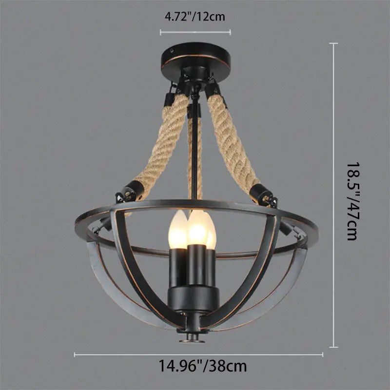 Vintage Industrial Iron Twine 3-light Island Light Chandelier BulbSquare