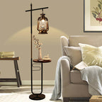 European Vintage Simple Lantern Table Iron Wood Marble 1-Light Standing Floor Lamp Lumendat