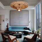 Traditional Japanese Rattan Weaving Hat 1-light Semi-flush Mount Ceiling Light for Living Room