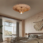 Traditional Japanese Rattan Weaving Hat 1-light Semi-flush Mount Ceiling Light for Living Room