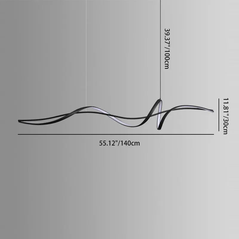 Modern Minimalist Wave Strip Line Iron Aluminium Silica LED Chandeliers Island Light for Dining Room Lumendat