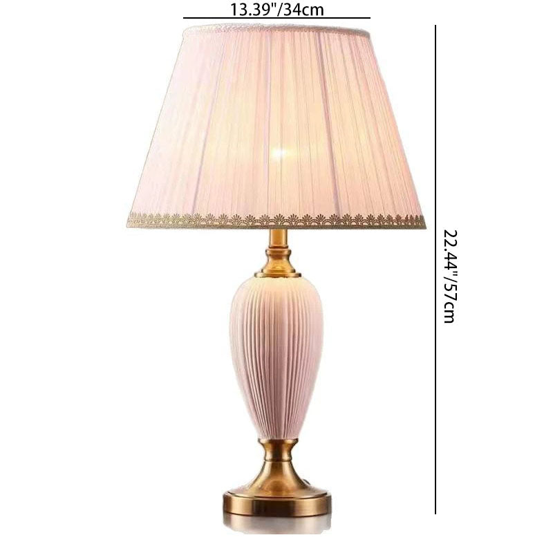 Traditional European Pleated Fabric Shade Ceramic Column Base 1-Light Table Lamp For Study Lumendat