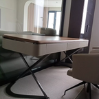 Modern Minimalist Saddle Leather Wood Stainless Steel Oval X-Shape Leg Desks 2-Drawer For Home Office DFM-F