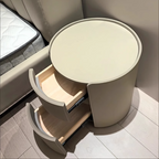 Modern Luxury Round Faux Saddle Leather Nightstand 2-Drawer For Bedroom Lumendat