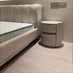 Modern Luxury Round Faux Saddle Leather Nightstand 2-Drawer For Bedroom Lumendat