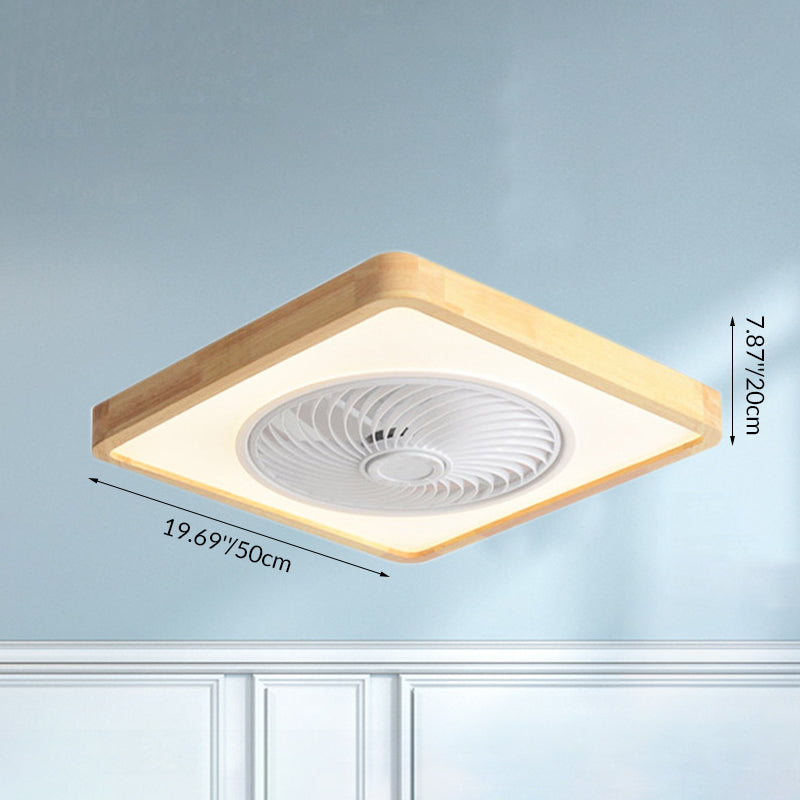 Modern Minimalist Wood Geometric LED Semi-flush Mount Ceiling Fan Light BulbSquare
