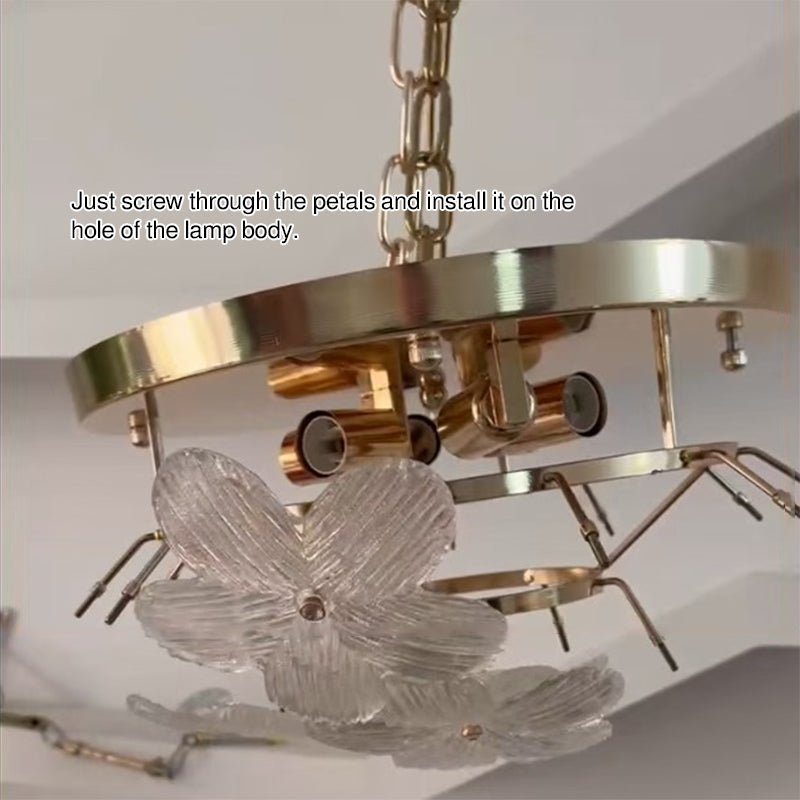 Modern Art Deco Petal Glass Iron Round 6-light Semi-flush Mount Ceiling Light for Living Room