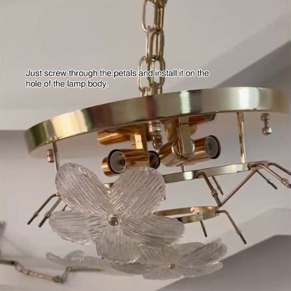 Modern Art Deco Petal Glass Iron Round 6-light Semi-flush Mount Ceiling Light for Living Room