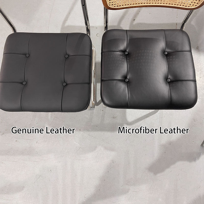 Traditional Vintage Arc Stainless Steel Leather Sponge Plastic Rattan Weaving Dining Chair Backrest Armless For Dining Room Lumendat