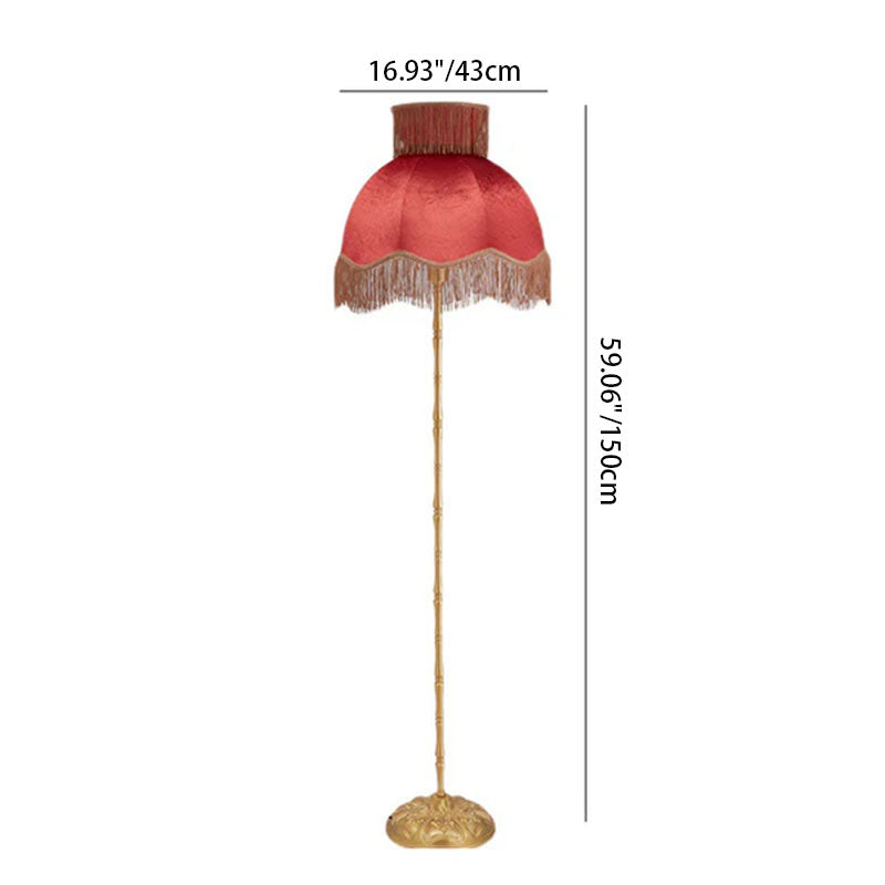 Traditional Vintage Cylinder Semicircle Tassel Fabric Copper 1-Light Standing Floor Lamp For Living Room Lumendat