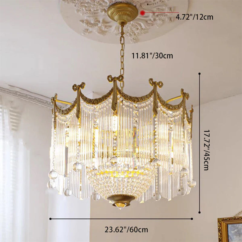 Traditional French Brass Crystal Bow Tie Tassel 4/6/8 Light Chandeliers for Living Room BulbSquare