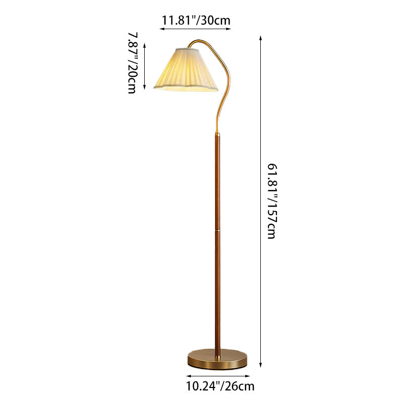 Japanese Vintage Flower Solid Wood Iron Fabric 1-Light Standing Floor Lamp Lumendat