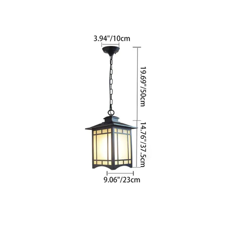 Traditional Chinese Dome Waterproof Square Cube Aluminum Iron Glass 1 - Light Pendant Light for Outdoor Patio BulbSquare