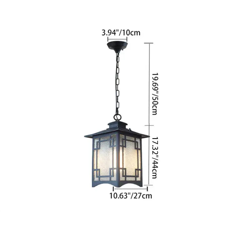Traditional Chinese Dome Waterproof Square Cube Aluminum Iron Glass 1 - Light Pendant Light for Outdoor Patio BulbSquare