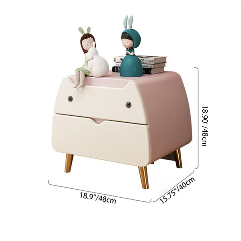 Lumendat Contemporary Creative Kids Cartoon Cat Solid Wood Carbon Steel Microfiber Leather Nightstand 2-Drawer For Bedroom Lumendat