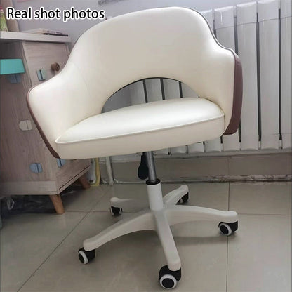Modern Minimalist PU Leather, Metal & Nylon C-Curve Backrest Desk Chair With Armrest, Swivel & Adjustable Height For Home Office
